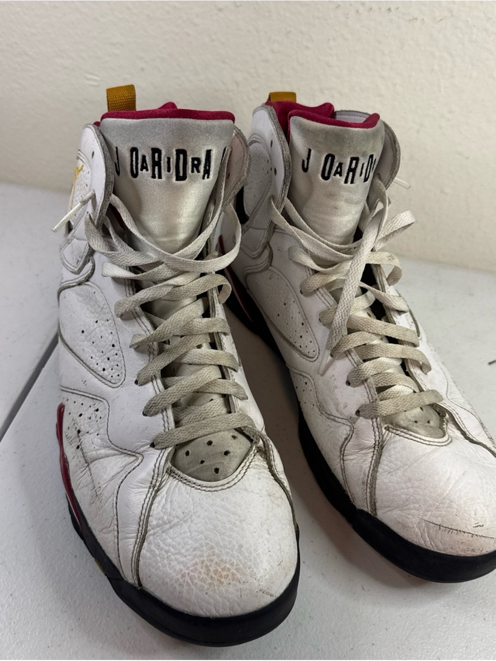 Jordan Men’s White with Red and Gold High-Top Athletic Sneakers
